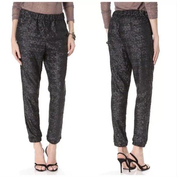 Free People Pull On Party Pants Black Morelia Sequin Elastic Waist Size Small k1 - Picture 1 of 11